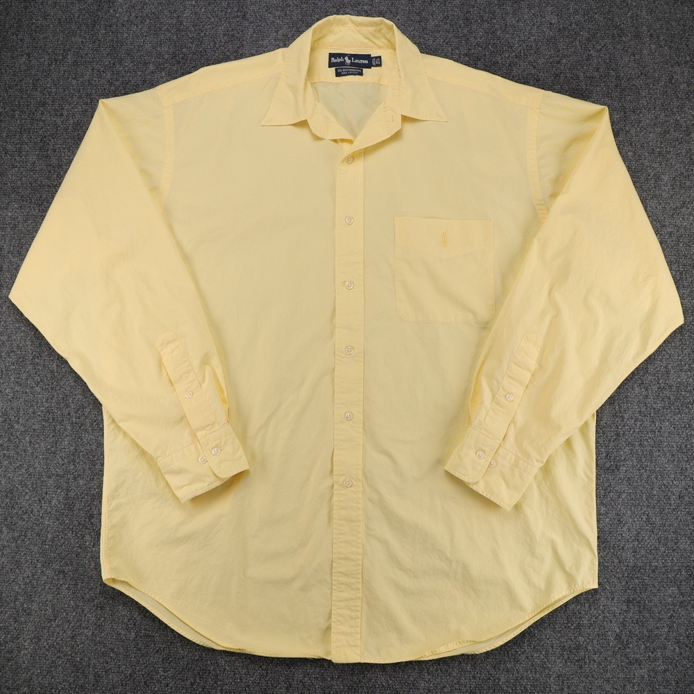 Ralph Lauren Big Buttondown Shirt Mens 16.5 36/37 Yellow Cotton Long Sleeve Pony